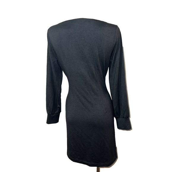 LOFT Women's Size M Solid Black Stretch Knit LS Tie Waist Dress Work Fancy - Picture 4 of 5